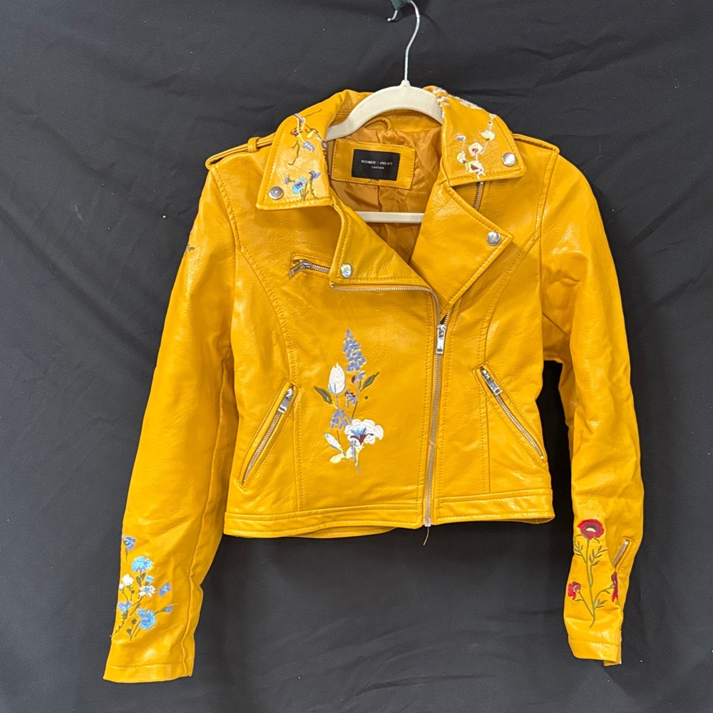 Romeo & Juliet Couture Mustard Floral Leather Jacket